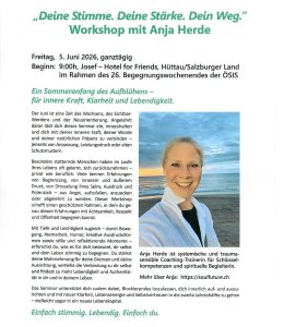 Seminarbeschreibung des Seminars/Workshops 'Deine Stimme. Deine Stärke. Dein Weg.' mit Anja Herde auf dem Begegnungswochenende 2026